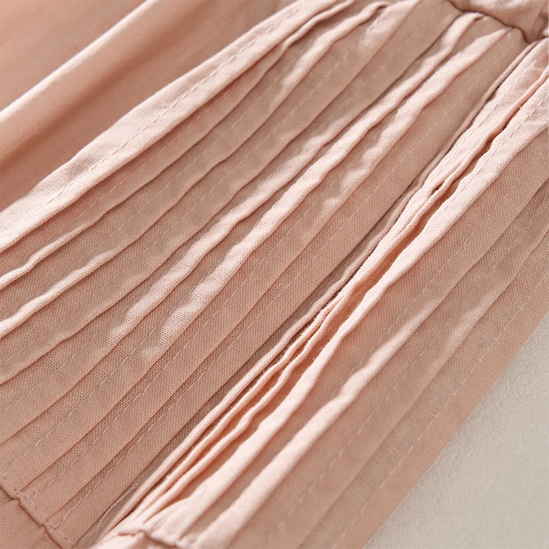 Nimara Ritual Summer Pleated Design Elastic Waistband Cropped Women's Wide Leg Pants With Pockets