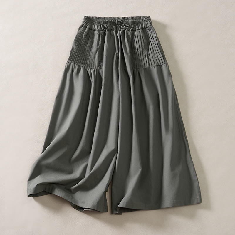 Nimara Ritual Summer Pleated Design Elastic Waistband Cropped Women's Wide Leg Pants With Pockets
