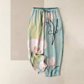 Nimara Ritual Cotton Orchid Print Drawstring Women's Elastic Waist Pants With Pockets