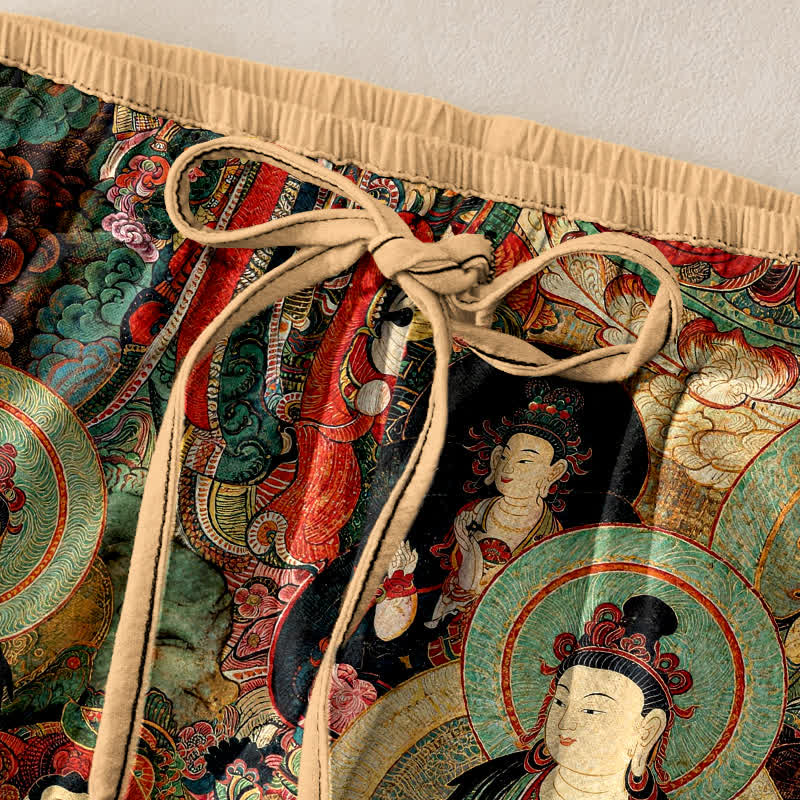 Nimara Ritual Multiple Buddhas Pattern Elastic Waist Women's Pure Cotton Pants With Pockets
