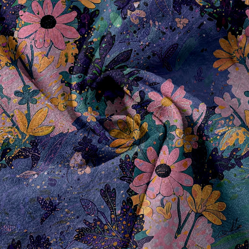 Nimara Ritual Colorful Floral Print Pure Cotton Women's Elastic Waist Pants With Pockets