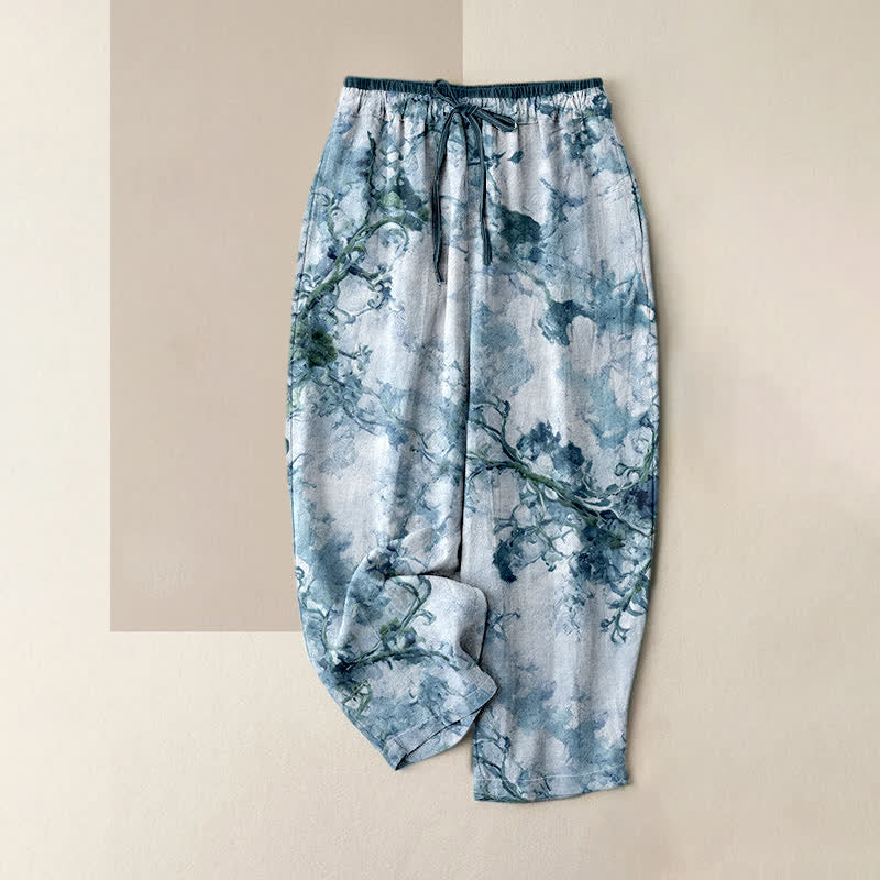 Nimara Ritual Print Branches Floral Elements Women's Pure Cotton Pants With Pockets