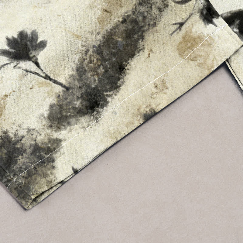 Nimara Ritual Ink Wash Painting Floral Elastic Drawstring Women's Pure Cotton Pants With Pockets