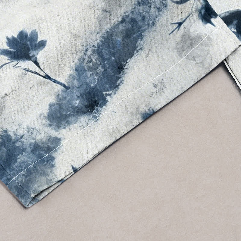Nimara Ritual Ink Wash Painting Floral Elastic Drawstring Women's Pure Cotton Pants With Pockets