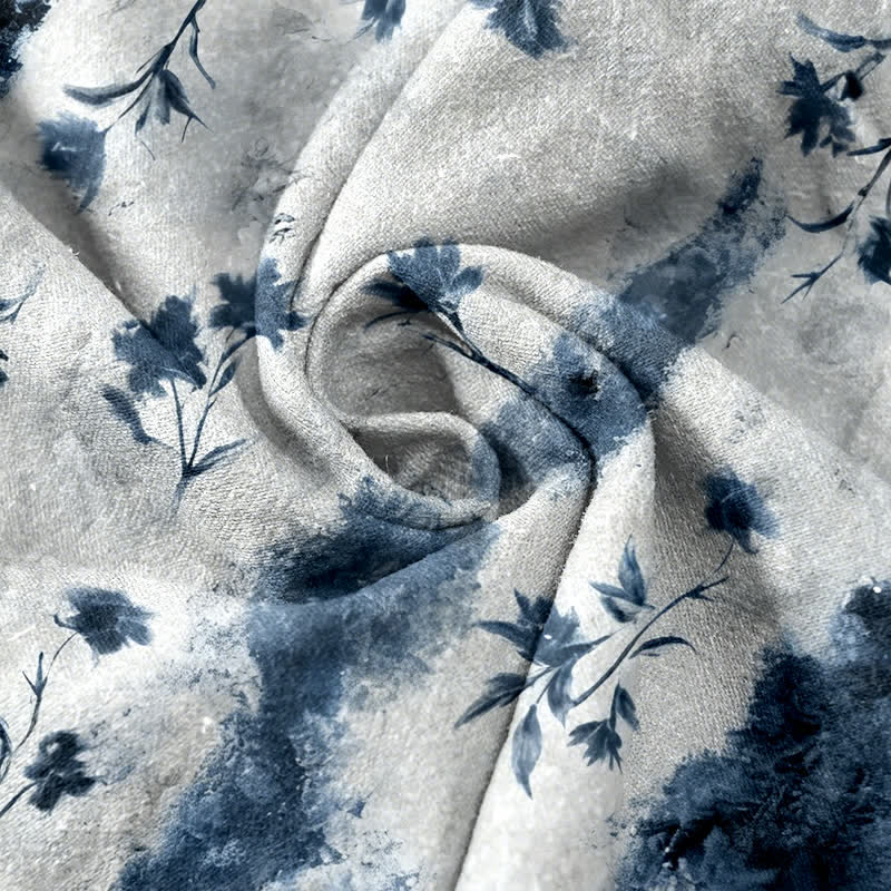 Nimara Ritual Ink Wash Painting Floral Elastic Drawstring Women's Pure Cotton Pants With Pockets