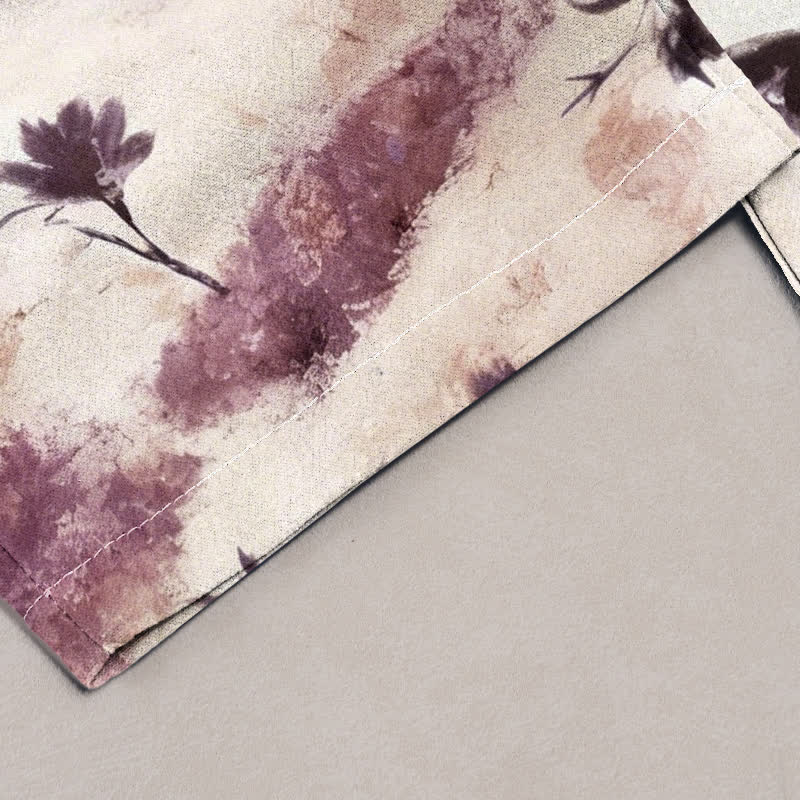 Nimara Ritual Ink Wash Painting Floral Elastic Drawstring Women's Pure Cotton Pants With Pockets