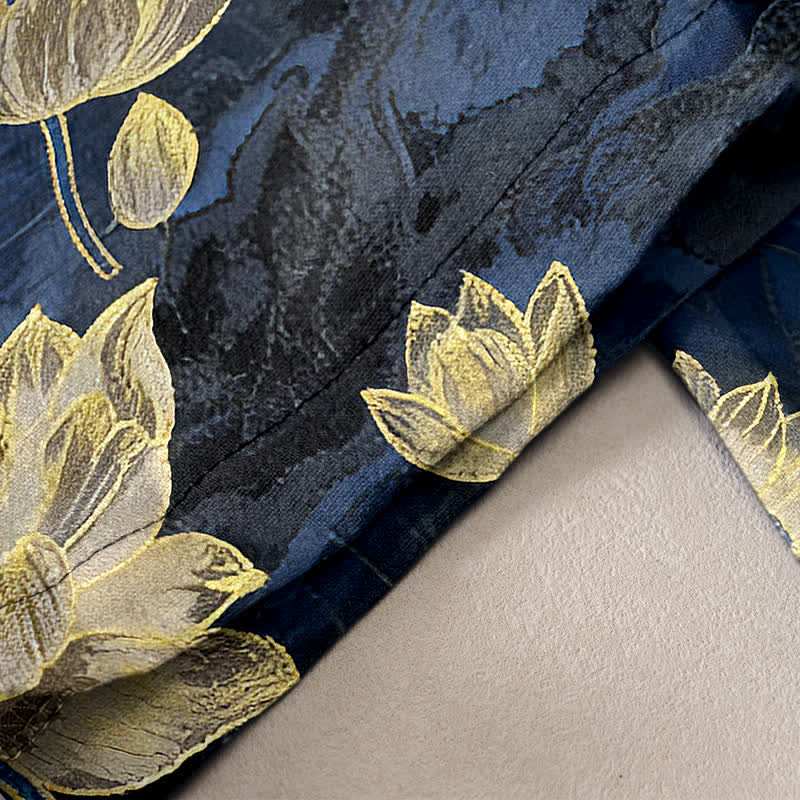 Nimara Ritual Lotus Pattern Pure Cotton Elastic Waist Women's Pants With Pockets