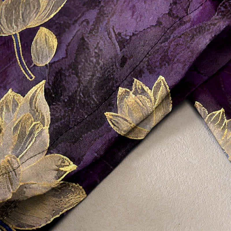 Nimara Ritual Lotus Pattern Pure Cotton Elastic Waist Women's Pants With Pockets