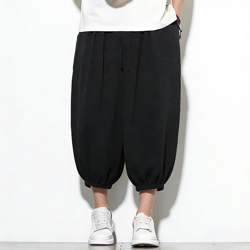 Nimara Ritual Spring Solid Color Drawstring Elastic Design Men's Harem Capri Pants