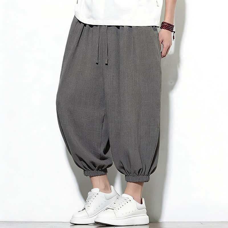 Nimara Ritual Spring Solid Color Drawstring Elastic Design Men's Harem Capri Pants