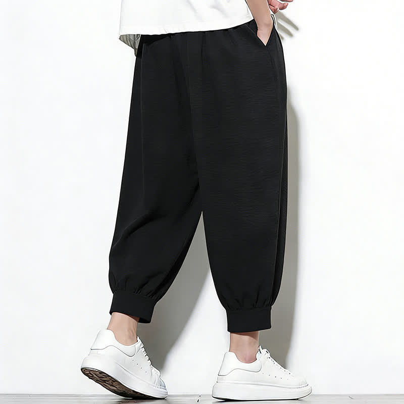 Nimara Ritual Spring Solid Color Drawstring Elastic Design Men's Harem Capri Pants