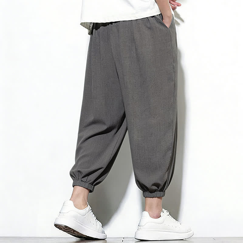 Nimara Ritual Spring Solid Color Drawstring Elastic Design Men's Harem Capri Pants