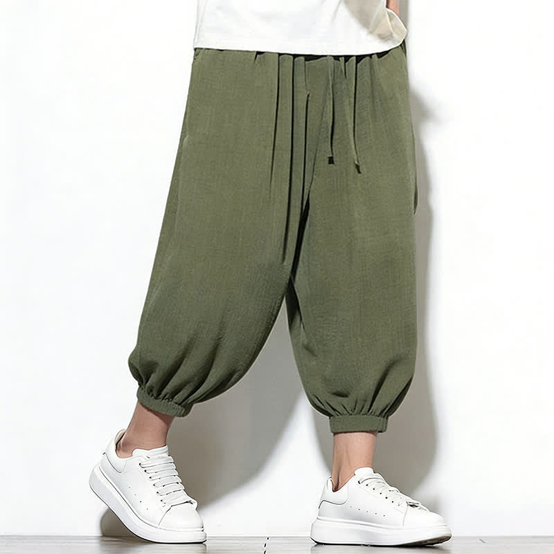 Nimara Ritual Spring Solid Color Drawstring Elastic Design Men's Harem Capri Pants