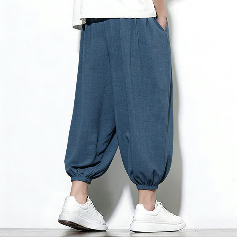 Nimara Ritual Spring Solid Color Drawstring Elastic Design Men's Harem Capri Pants