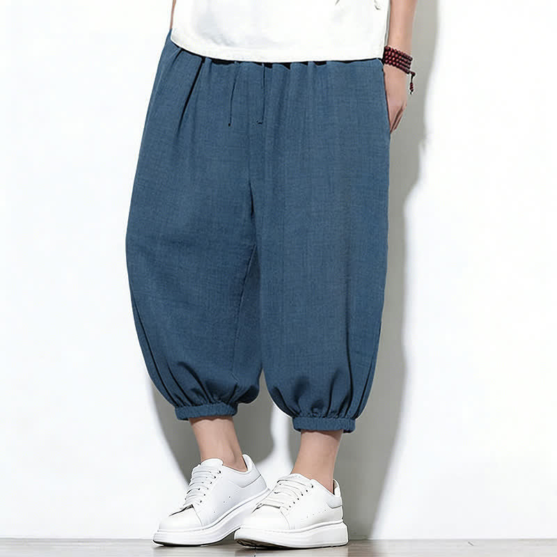 Nimara Ritual Spring Solid Color Drawstring Elastic Design Men's Harem Capri Pants