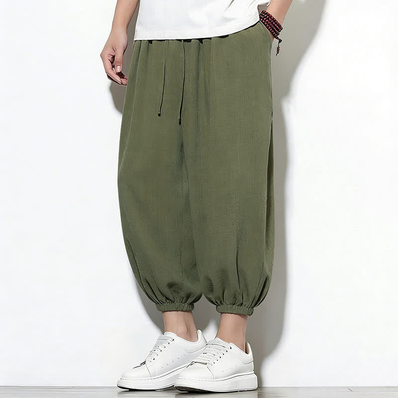 Nimara Ritual Spring Solid Color Drawstring Elastic Design Men's Harem Capri Pants