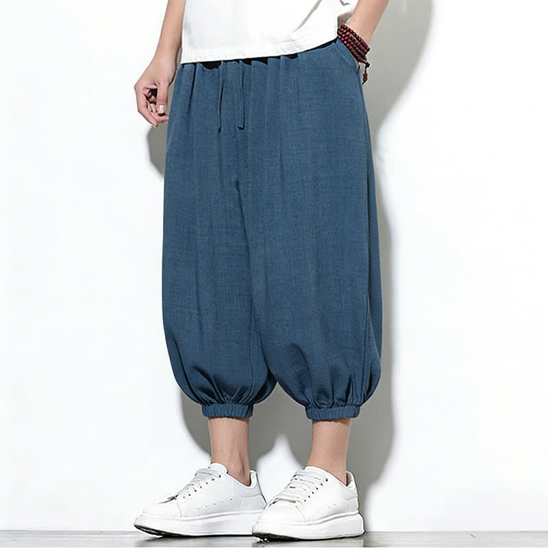 Nimara Ritual Spring Solid Color Drawstring Elastic Design Men's Harem Capri Pants