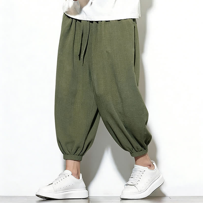 Nimara Ritual Spring Solid Color Drawstring Elastic Design Men's Harem Capri Pants