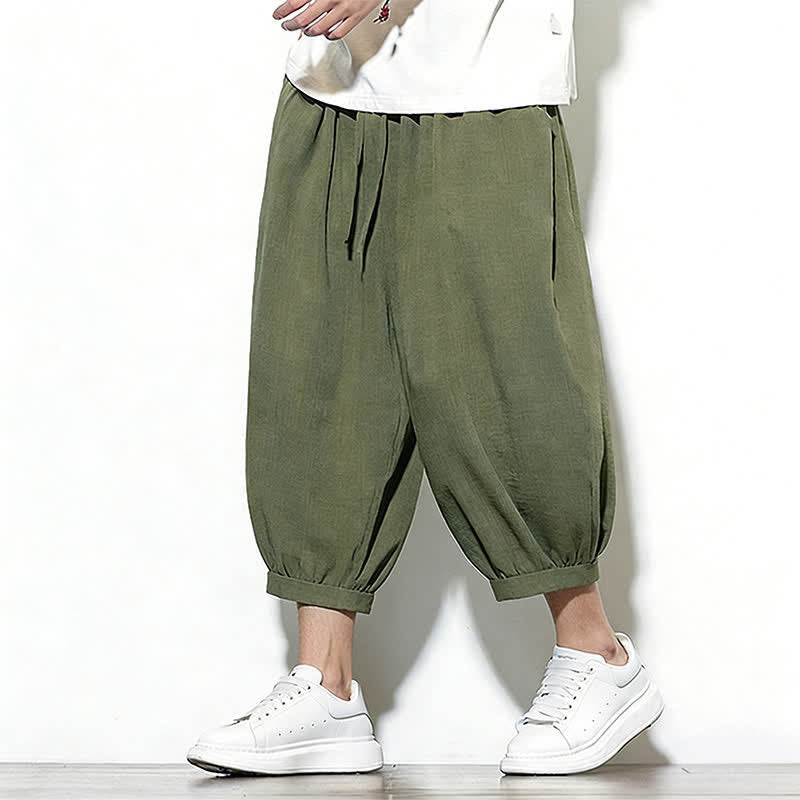 Nimara Ritual Spring Solid Color Drawstring Elastic Design Men's Harem Capri Pants