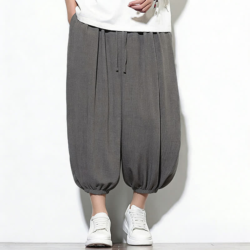 Nimara Ritual Spring Solid Color Drawstring Elastic Design Men's Harem Capri Pants