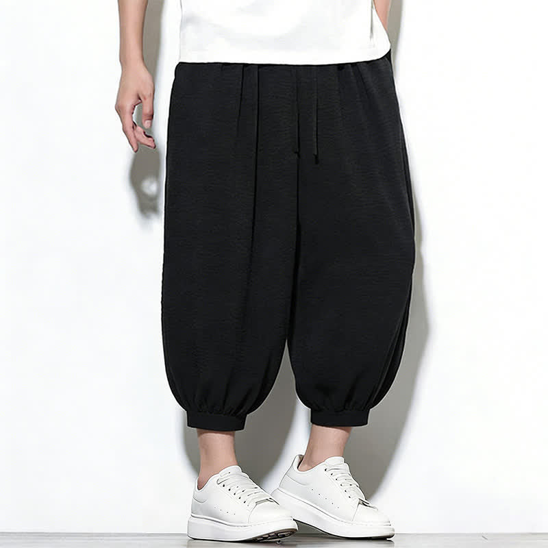 Nimara Ritual Spring Solid Color Drawstring Elastic Design Men's Harem Capri Pants