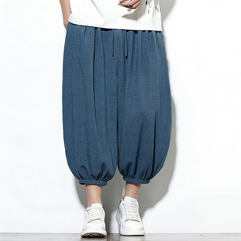 Nimara Ritual Spring Solid Color Drawstring Elastic Design Men's Harem Capri Pants