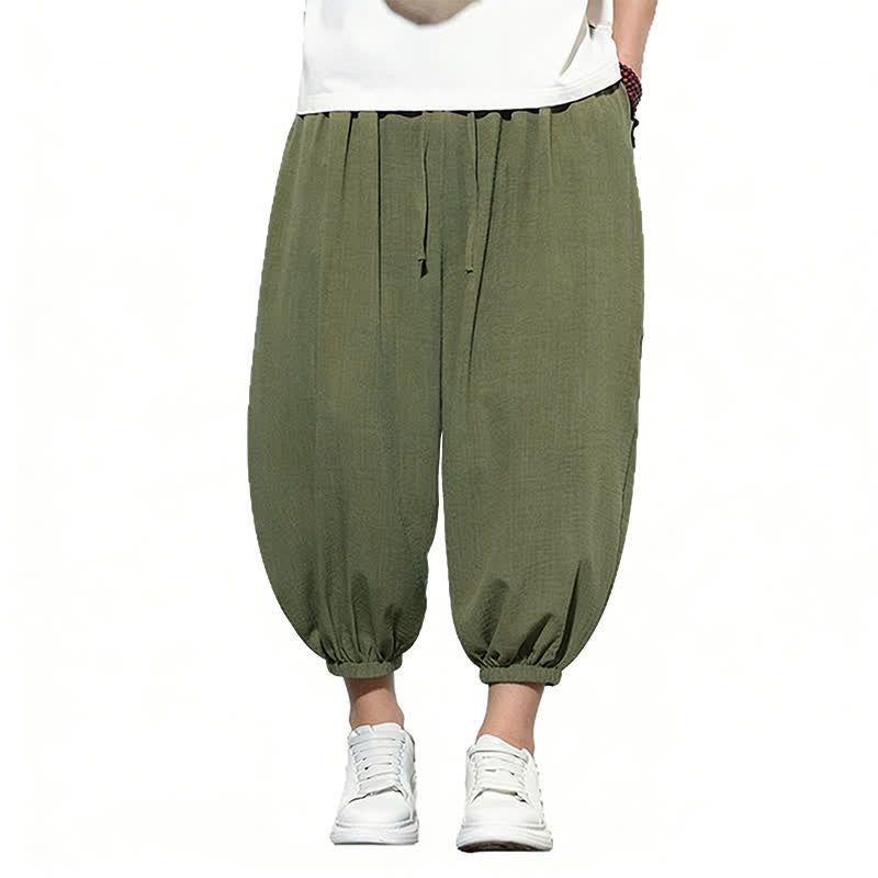 Nimara Ritual Spring Solid Color Drawstring Elastic Design Men's Harem Capri Pants