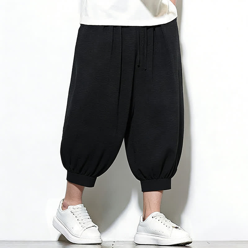 Nimara Ritual Spring Solid Color Drawstring Elastic Design Men's Harem Capri Pants