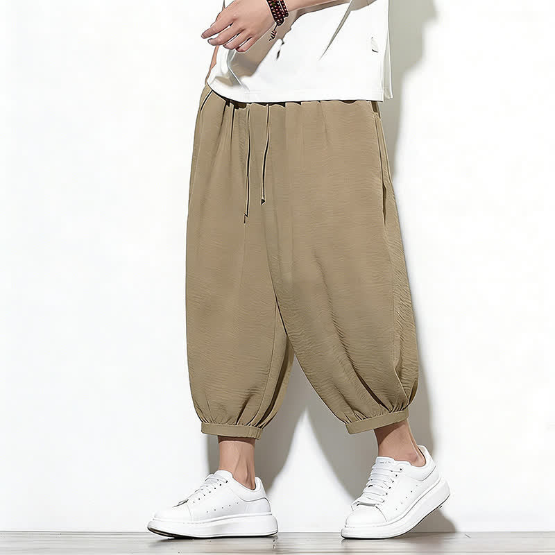 Nimara Ritual Spring Solid Color Drawstring Elastic Design Men's Harem Capri Pants