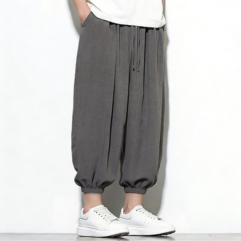 Nimara Ritual Spring Solid Color Drawstring Elastic Design Men's Harem Capri Pants