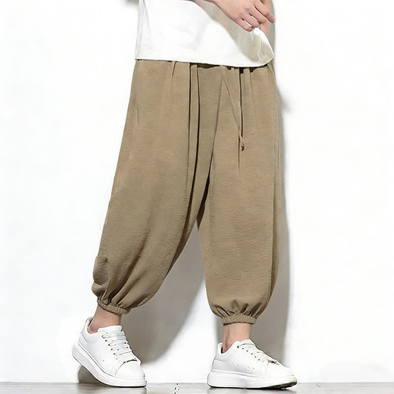 Nimara Ritual Spring Solid Color Drawstring Elastic Design Men's Harem Capri Pants