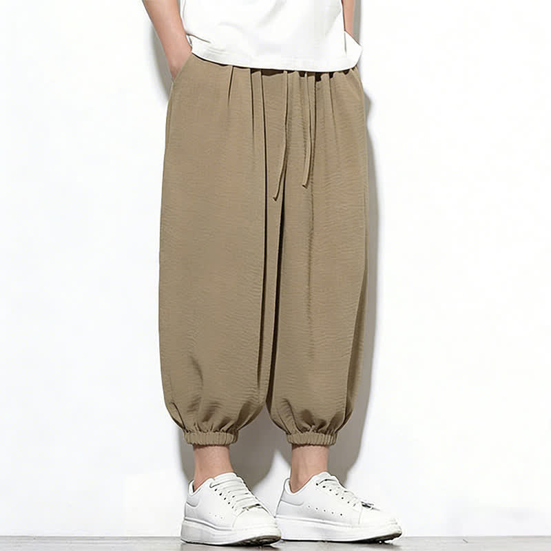 Nimara Ritual Spring Solid Color Drawstring Elastic Design Men's Harem Capri Pants
