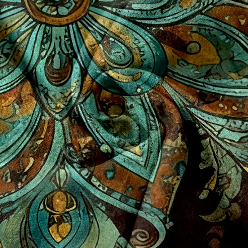 Nimara Ritual Cotton Paisley Mandala Pattern Elastic Waist Women's Pants With Pockets