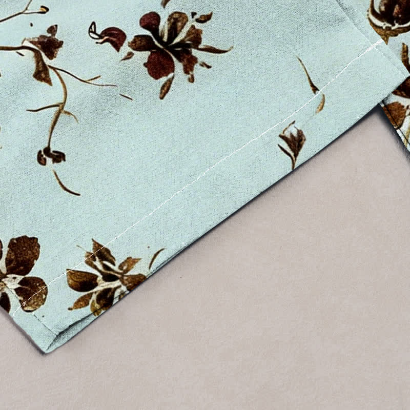 Nimara Ritual Pure Cotton Retro Branch Flowers Pattern Elastic Waist Women's Pants With Pockets