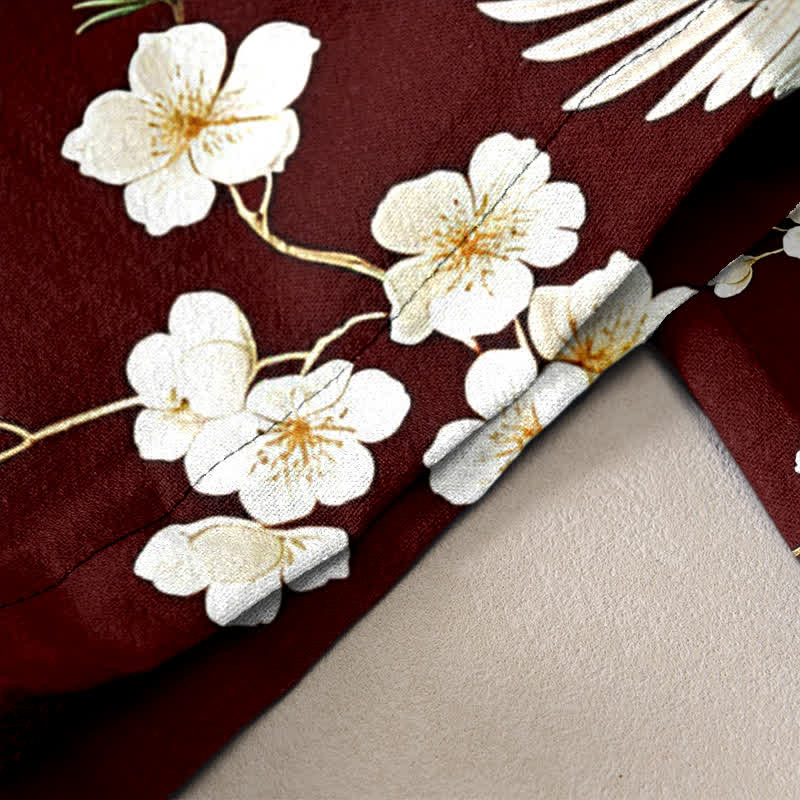 Nimara Ritual Pure Cotton Crane Plum Blossom Elastic Waist Women's Pants With Pockets