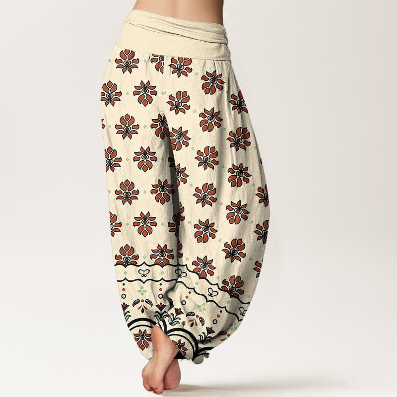 Nimara Ritual Floral Pattern Pure Cotton Women's Harem Elastic High Waist Pants