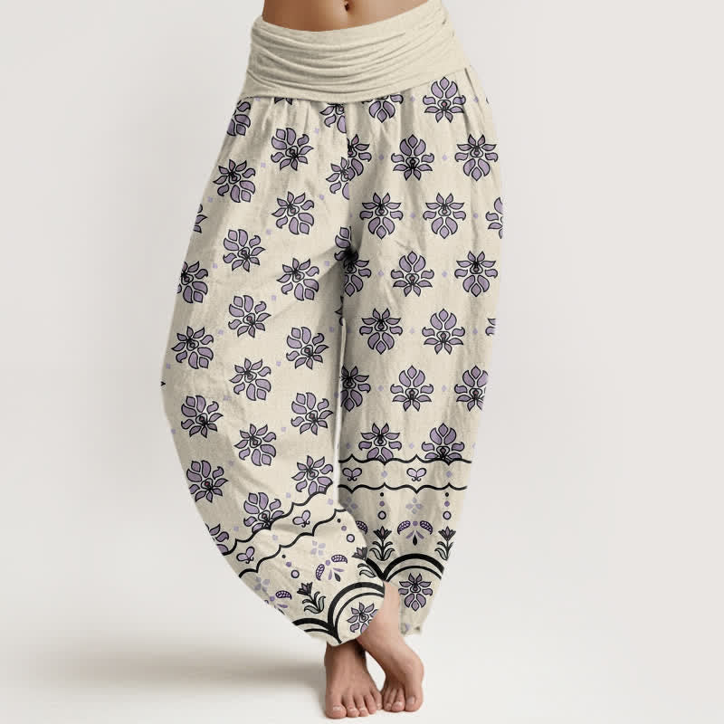 Nimara Ritual Floral Pattern Pure Cotton Women's Harem Elastic High Waist Pants