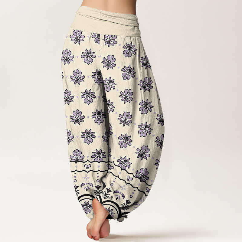 Nimara Ritual Floral Pattern Pure Cotton Women's Harem Elastic High Waist Pants
