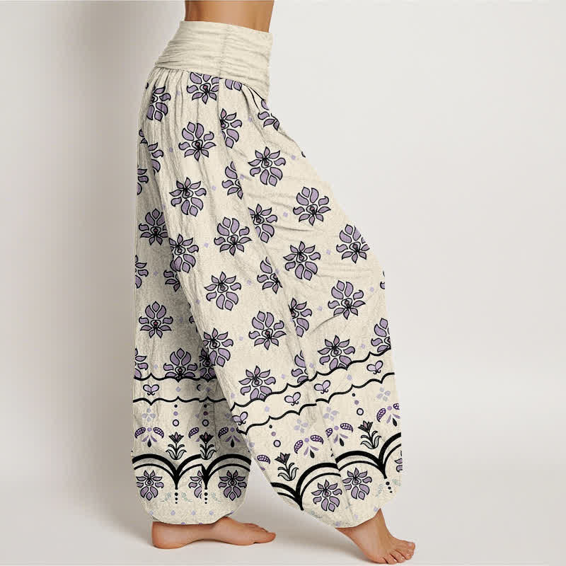 Nimara Ritual Floral Pattern Pure Cotton Women's Harem Elastic High Waist Pants