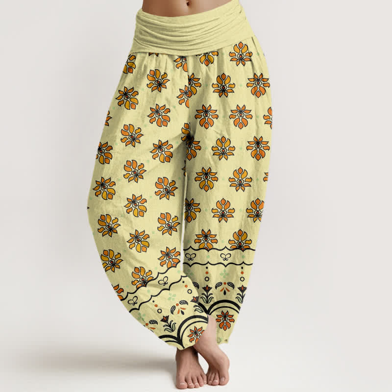 Nimara Ritual Floral Pattern Pure Cotton Women's Harem Elastic High Waist Pants