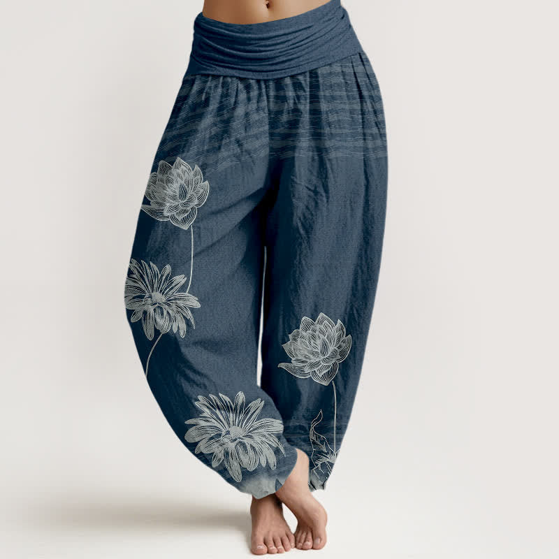 Nimara Ritual Lotus High Waist Design Women's Harem Cotton Pants