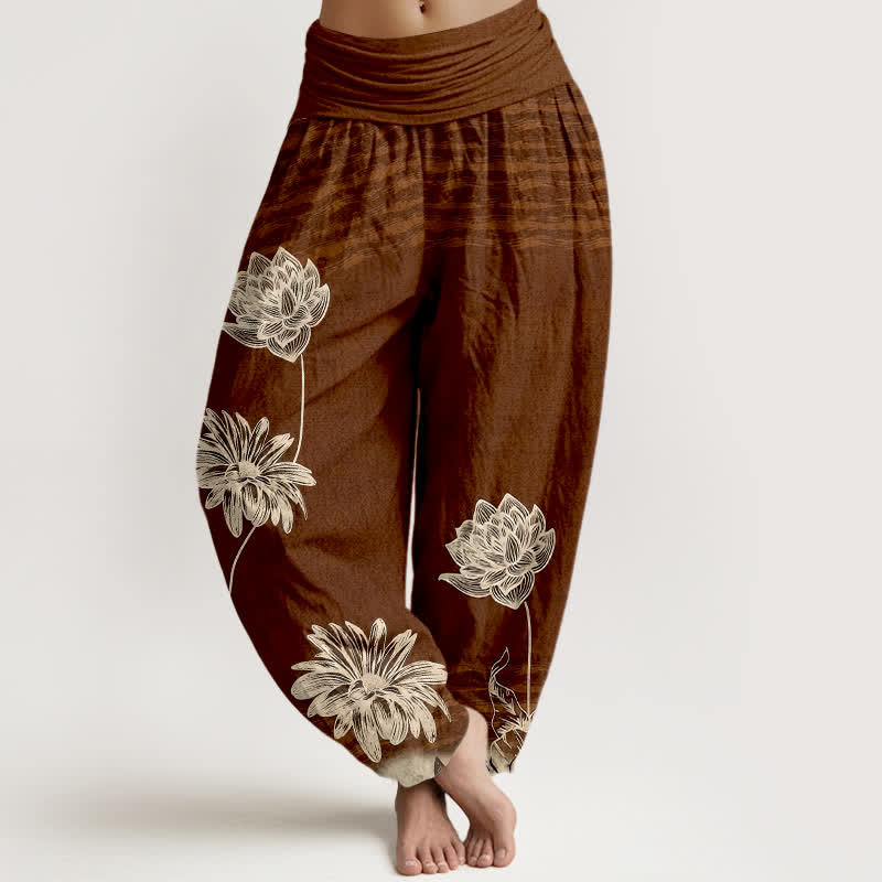 Nimara Ritual Lotus High Waist Design Women's Harem Cotton Pants