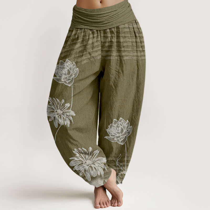 Nimara Ritual Lotus High Waist Design Women's Harem Cotton Pants