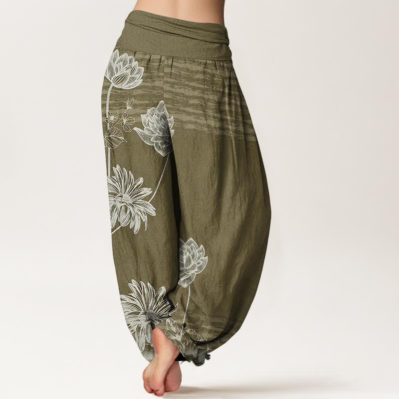 Nimara Ritual Lotus High Waist Design Women's Harem Cotton Pants