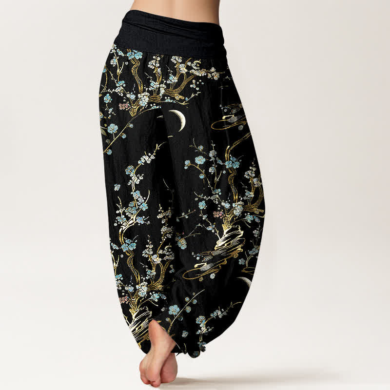 Nimara Ritual Pure Cotton Plum Blossom Branches Elastic Waist Women's Harem Pants
