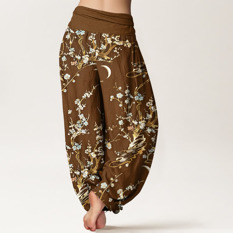 Nimara Ritual Pure Cotton Plum Blossom Branches Elastic Waist Women's Harem Pants