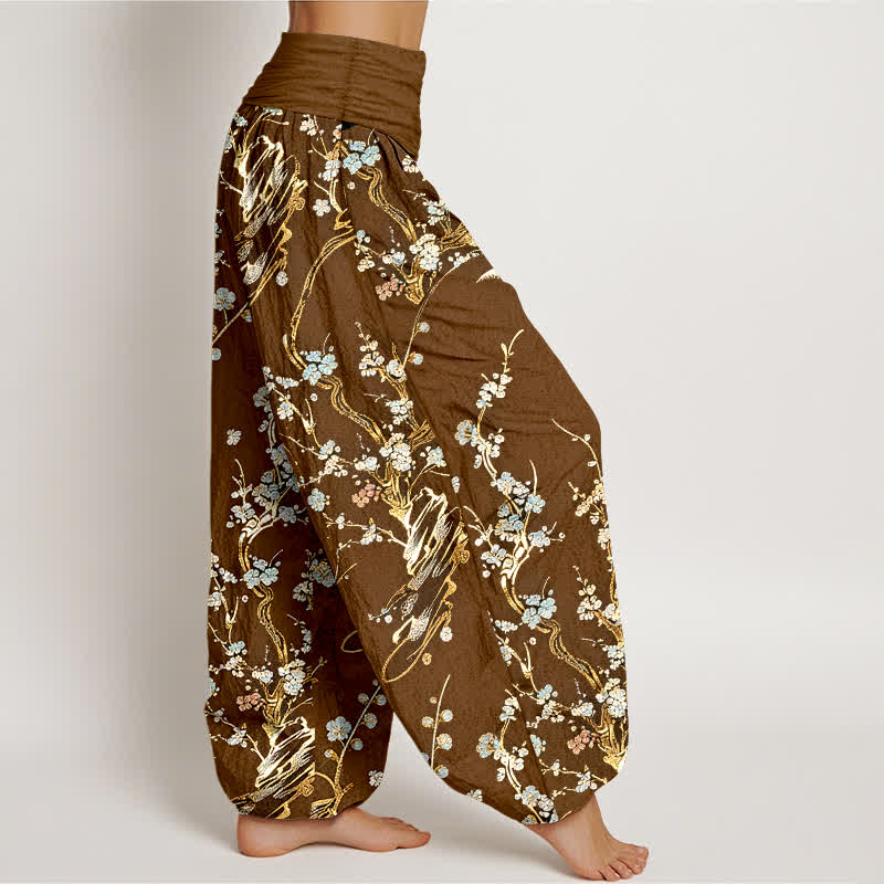 Nimara Ritual Pure Cotton Plum Blossom Branches Elastic Waist Women's Harem Pants