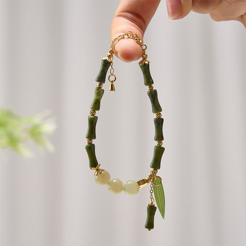 Nimara Ritual Bamboo Bufferfly Peridot Hetian Jade Bead Peace Bracelet