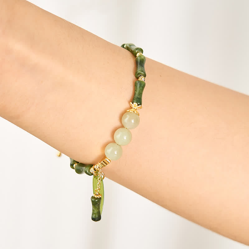 Nimara Ritual Bamboo Bufferfly Peridot Hetian Jade Bead Peace Bracelet