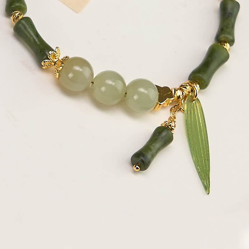 Nimara Ritual Bamboo Bufferfly Peridot Hetian Jade Bead Peace Bracelet